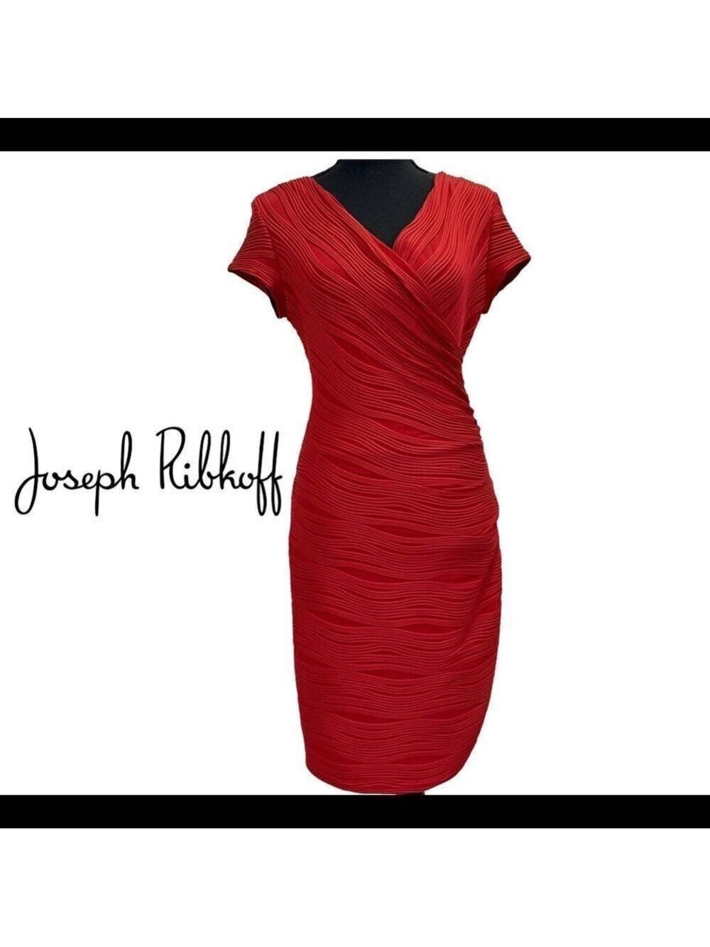 𝅺JOSEPH Ribkoff red fitted bodycon dress formal evening cocktail short sleeve 8
